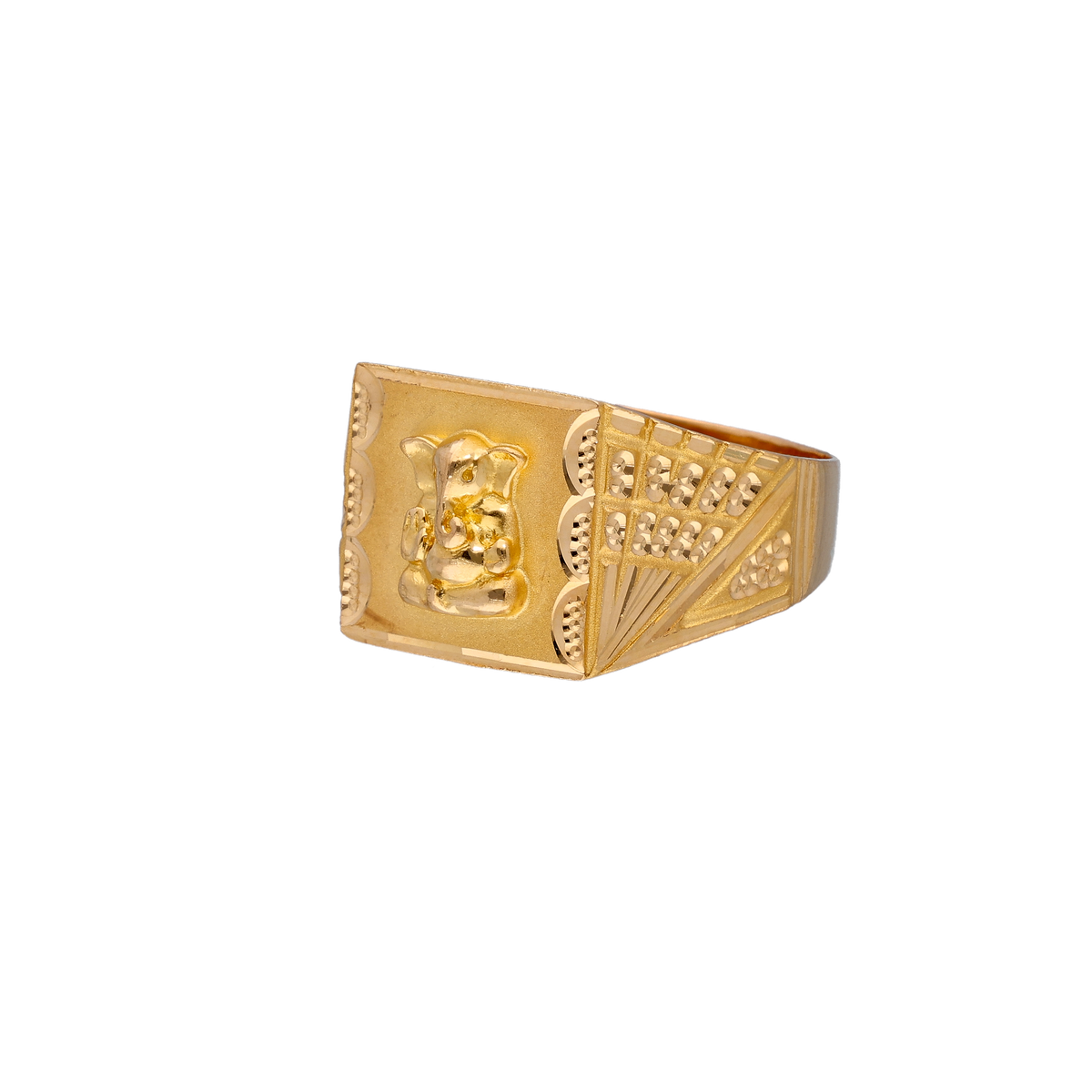Geometric Gold Signet Ring with Engraved Panels
