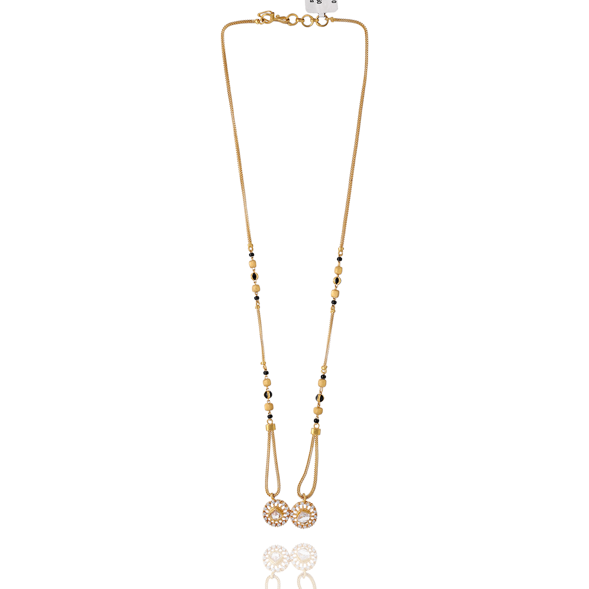 Gold Mangalsutra with Twin Circular Stone Drops