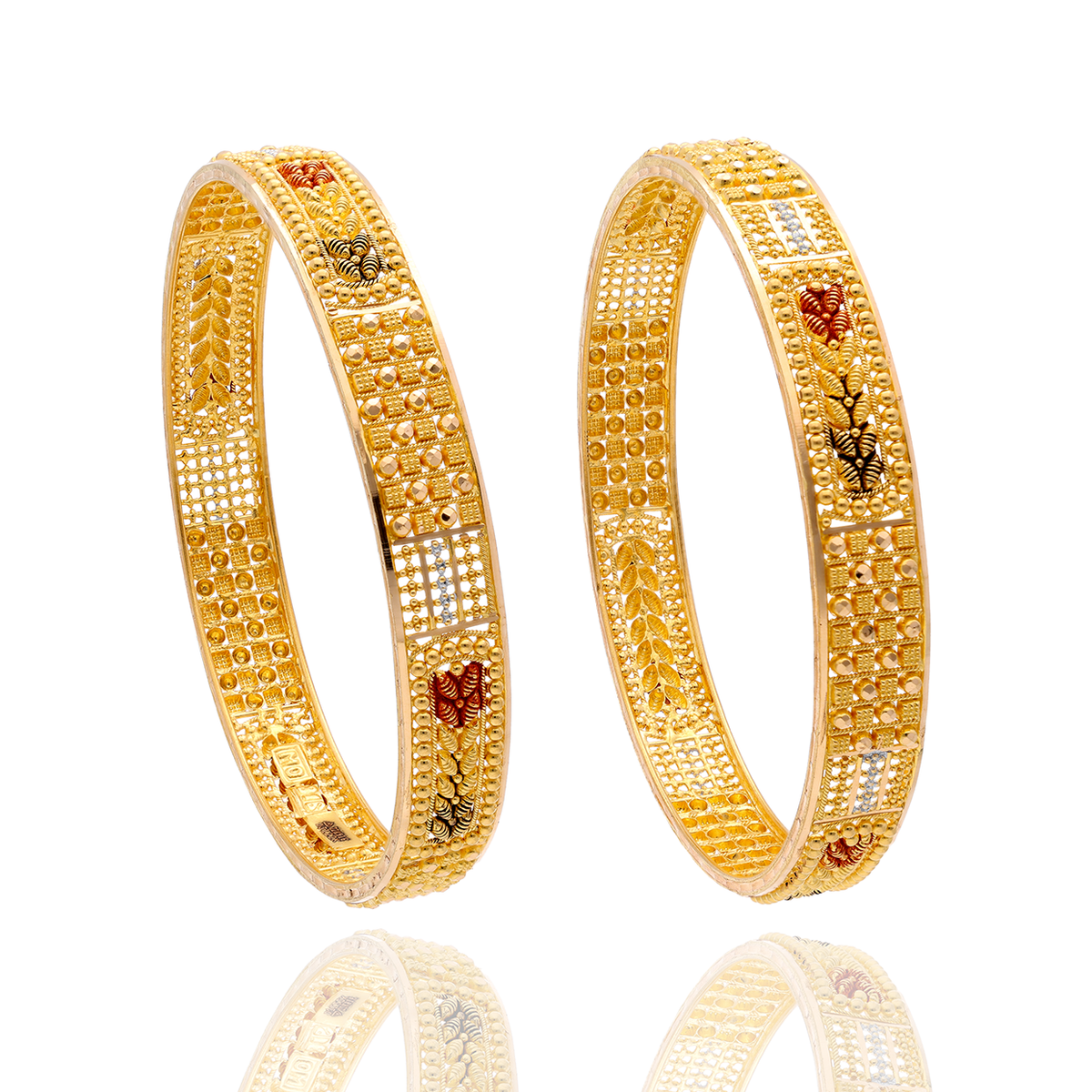 Broad Gold Bangles with Perforated Texture