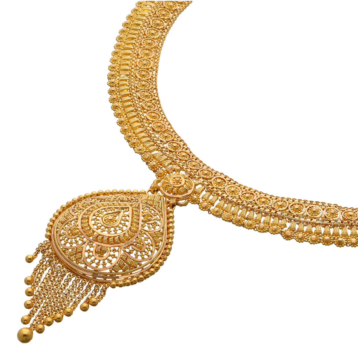 Traditional Gold Necklace with Teardrop Pendant