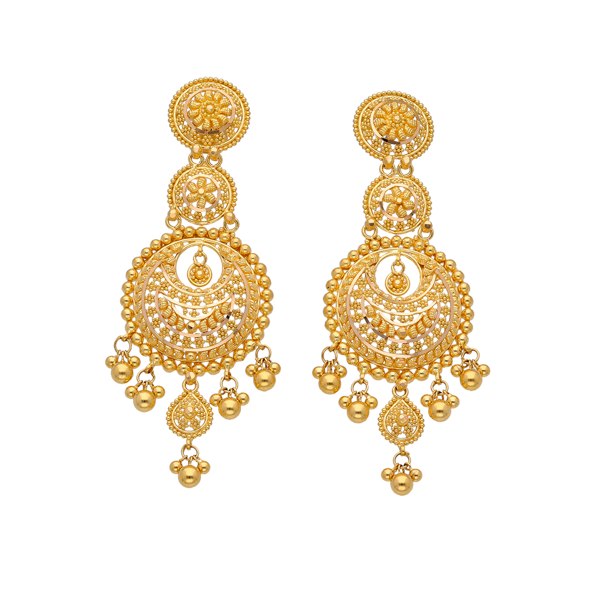 Traditional Gold Drop Earrings - Necklace Set Pair