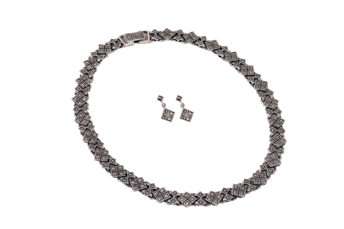 Geometric Marcasite Necklace Set