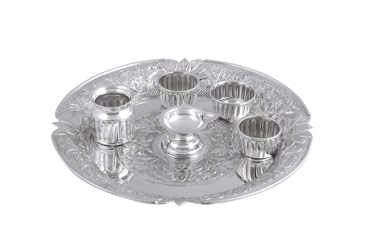 Traditional Silver Pooja Thali Set