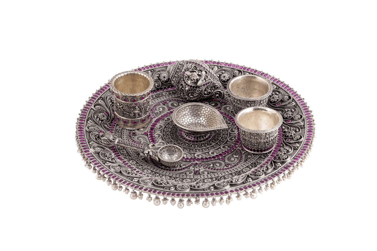 Heritage Antique Silver Pooja Thali