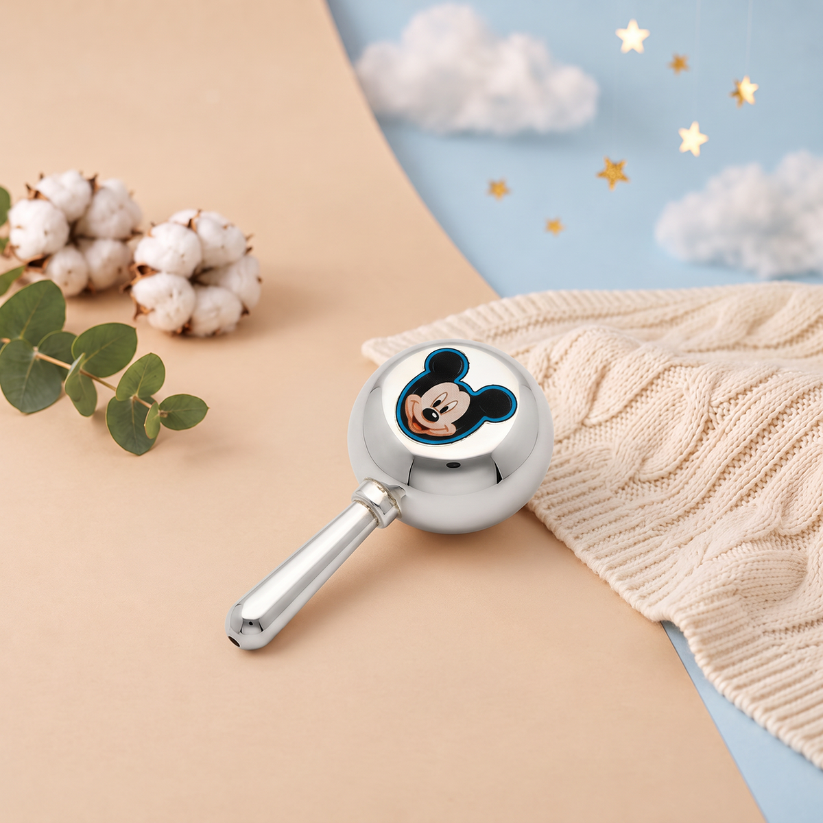 Micky Mouse Round Baby Rattle with Handle