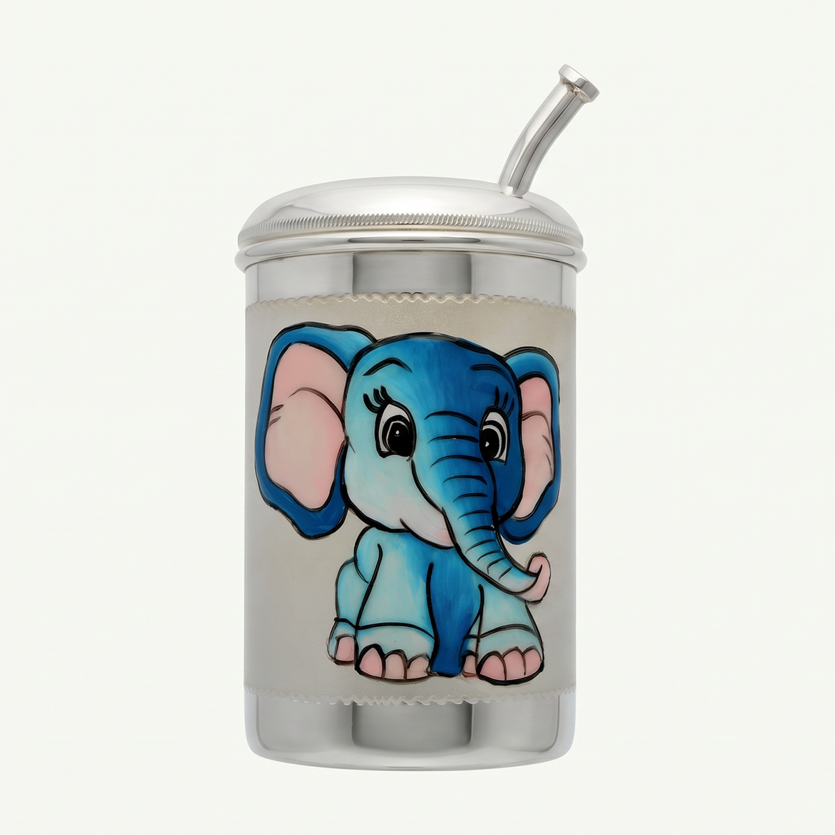 Blue Elephant Lidded Baby Cup with Straw