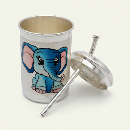 Blue Elephant Lidded Baby Cup with Straw