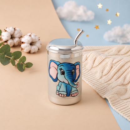 Blue Elephant Lidded Baby Cup with Straw