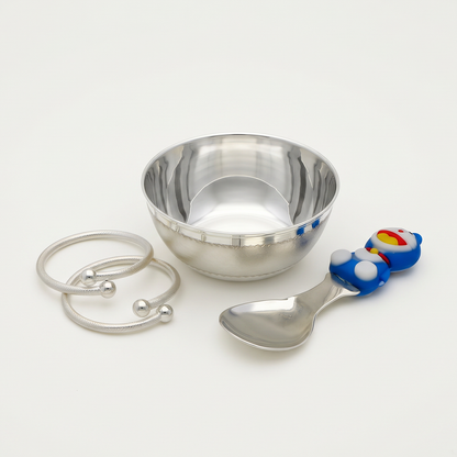 Cartoon Accent Baby Bowl, Spoon and Bangle Set