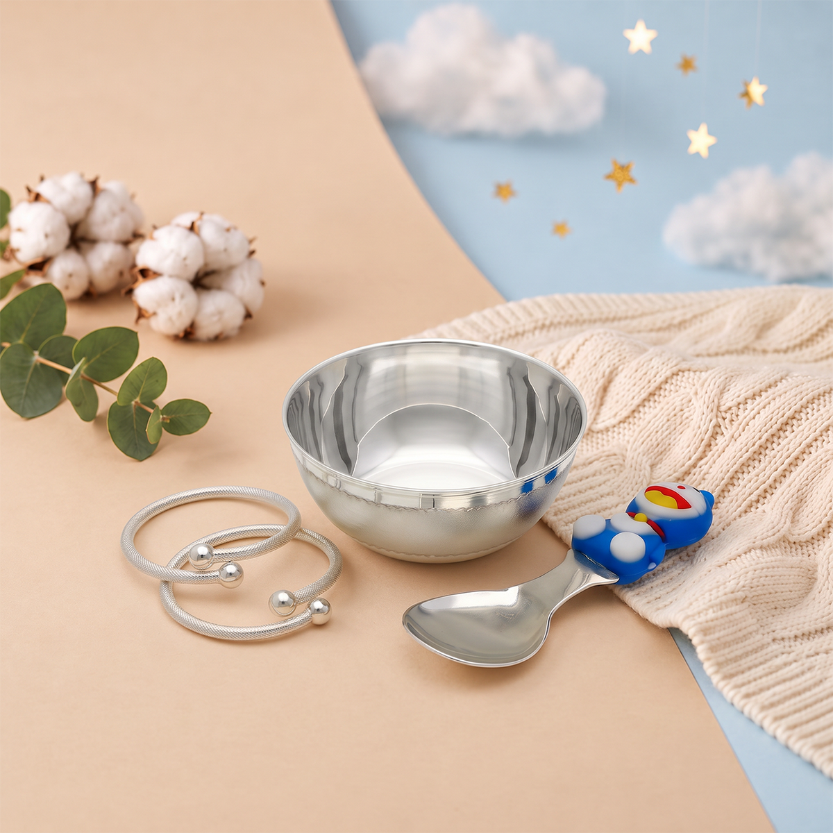 Cartoon Accent Baby Bowl, Spoon and Bangle Set
