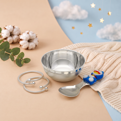 Cartoon Accent Baby Bowl, Spoon and Bangle Set