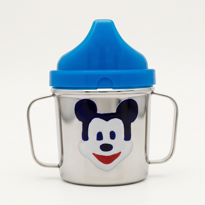 Blue Spout Double-Handle Cartoon Baby Cup