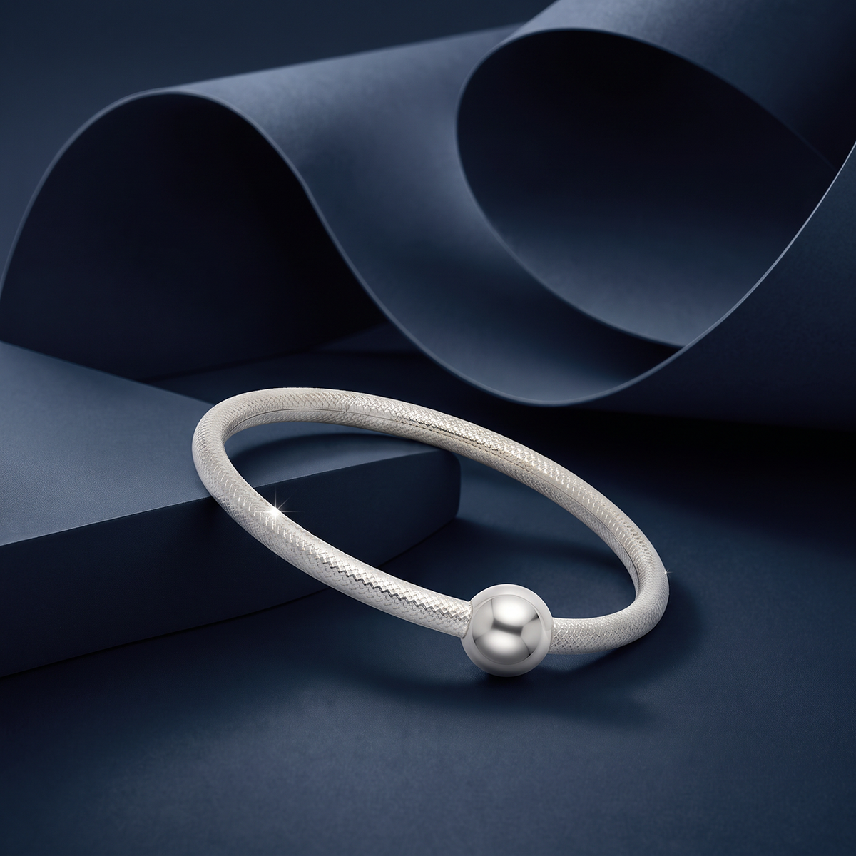 Textured Twin-Line Ball Silver-Tone Baby Kada