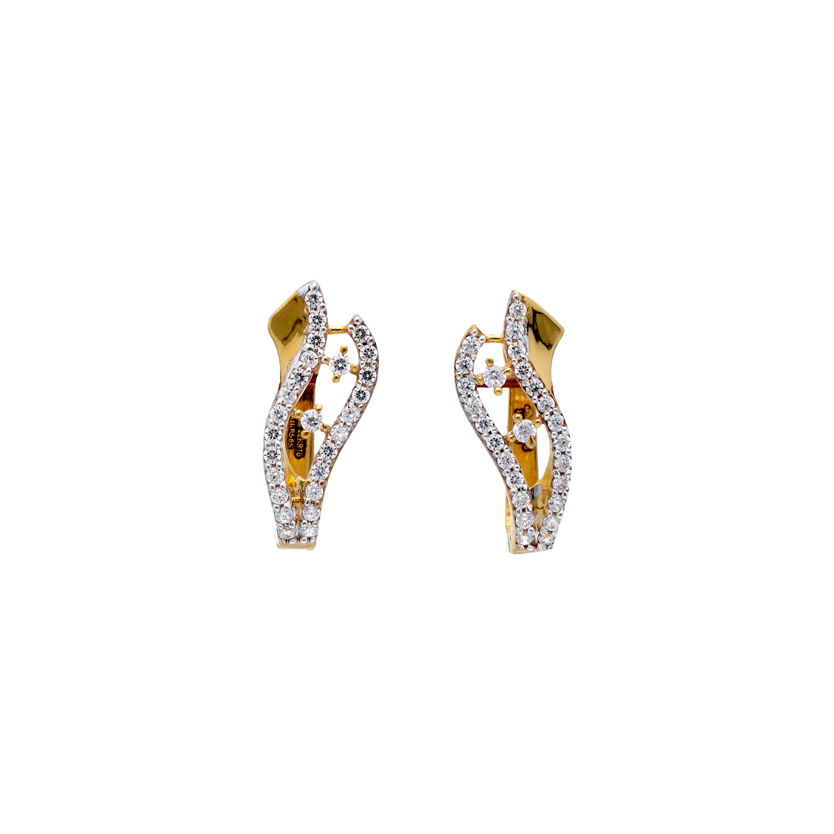 Curved Two-Tone Gold Bali with White Stones