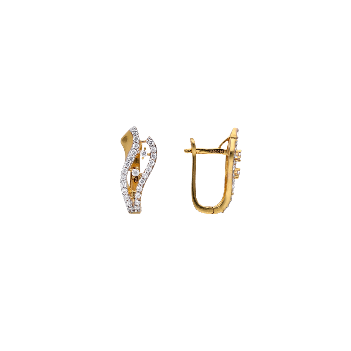 Curved Two-Tone Gold Bali with White Stones