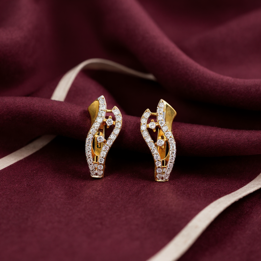 Curved Two-Tone Gold Bali with White Stones