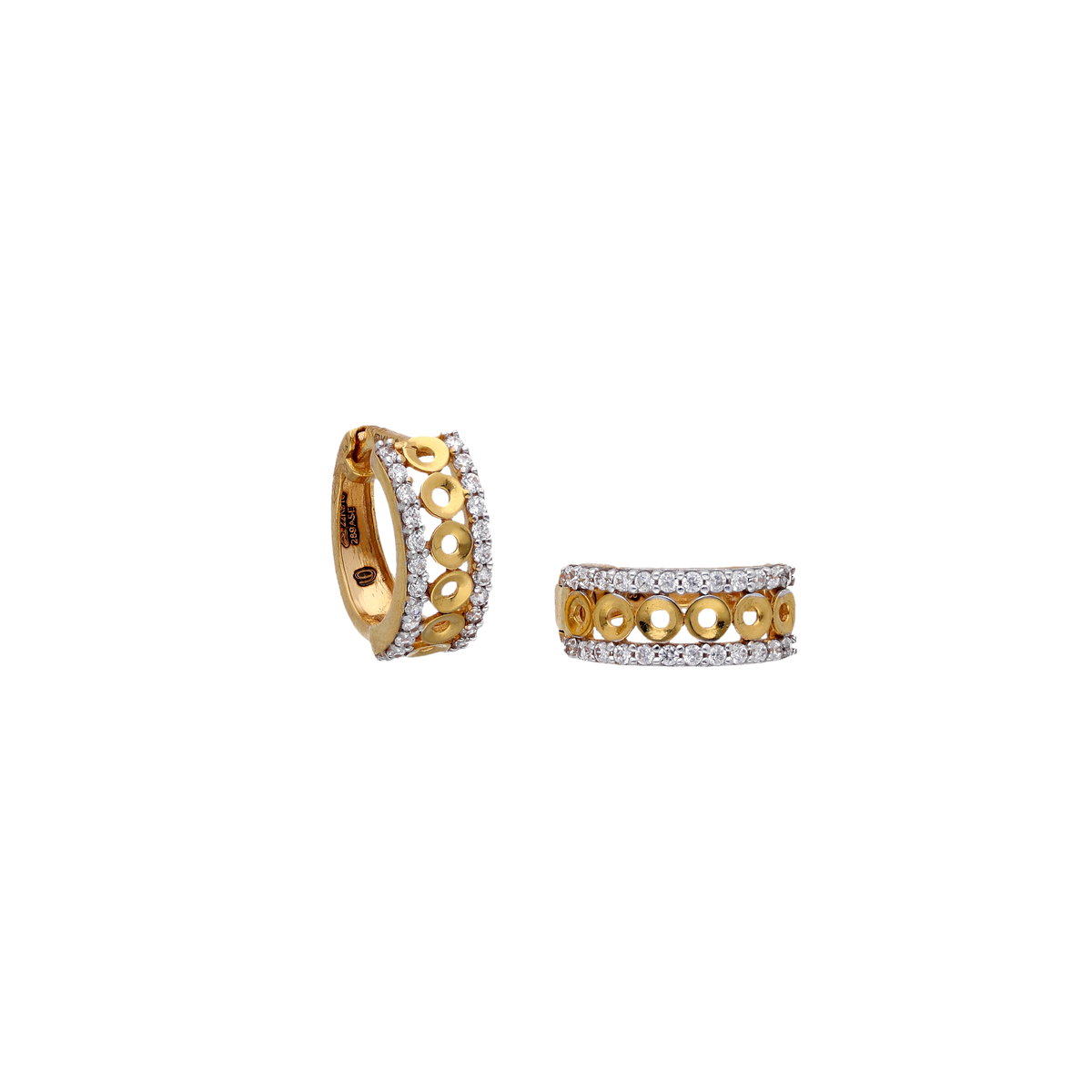 Gold Bali Hoops with Circular Stone Motifs