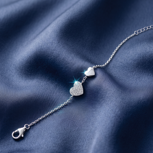 Silver Twin Heart Charm Bracelet