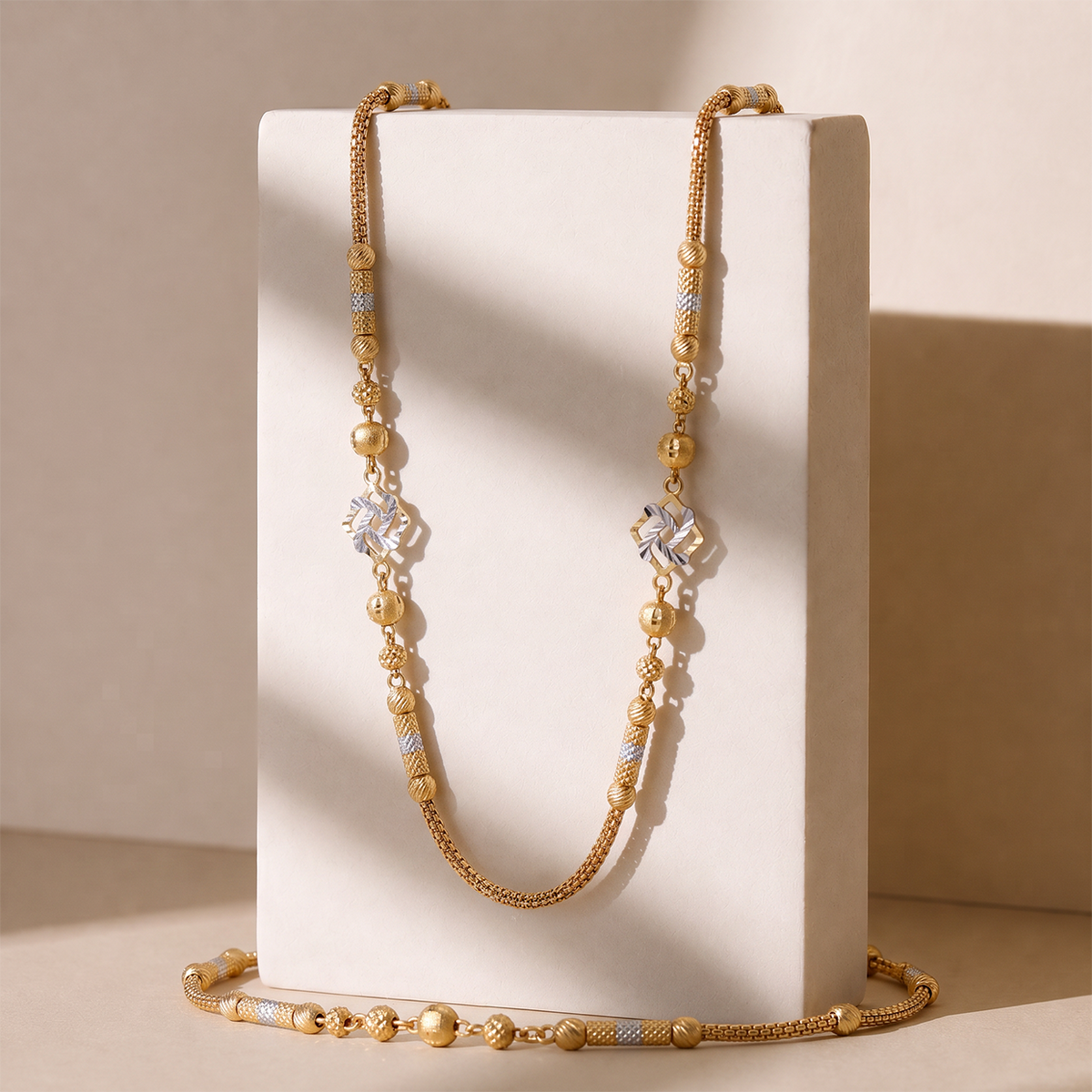 Textured Gold Chain with Two-Tone Bead Accents