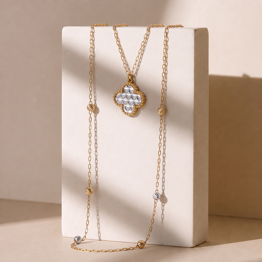 Minimal Gold Chain with Floral Stone Pendant