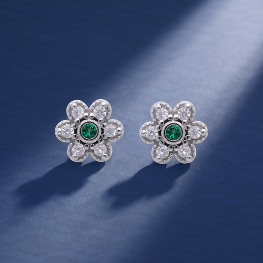Emerald Blossom Stud Earrings