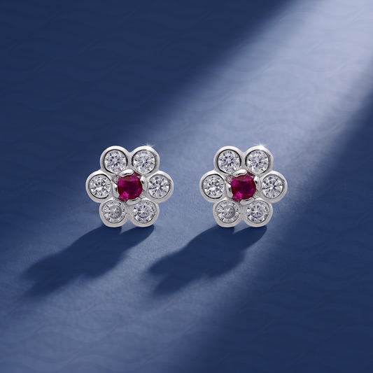 Ruby Blossom Stud Earrings