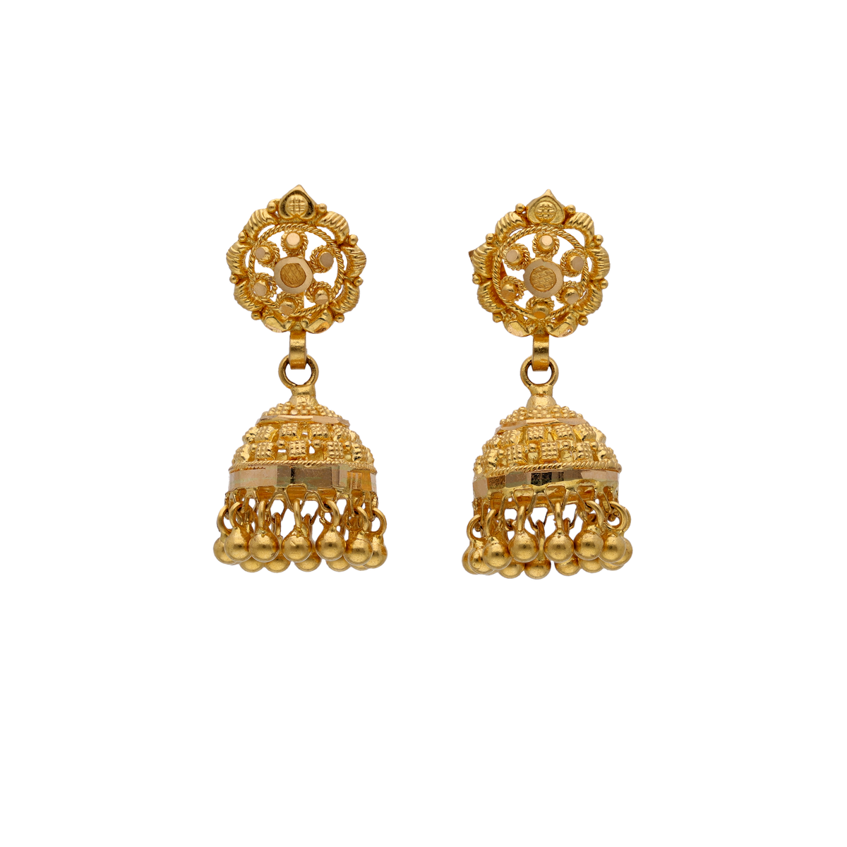 Traditional Gold Jhumka Earrings with Bead Drops