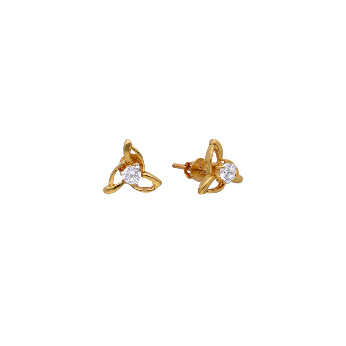 Three-Petal Gold Studs with White Stone Centre