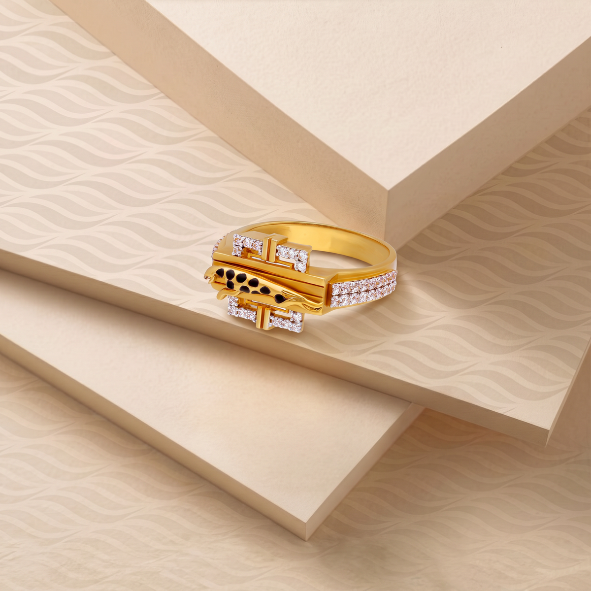 Structured Gold Ring with Geometric Detailing