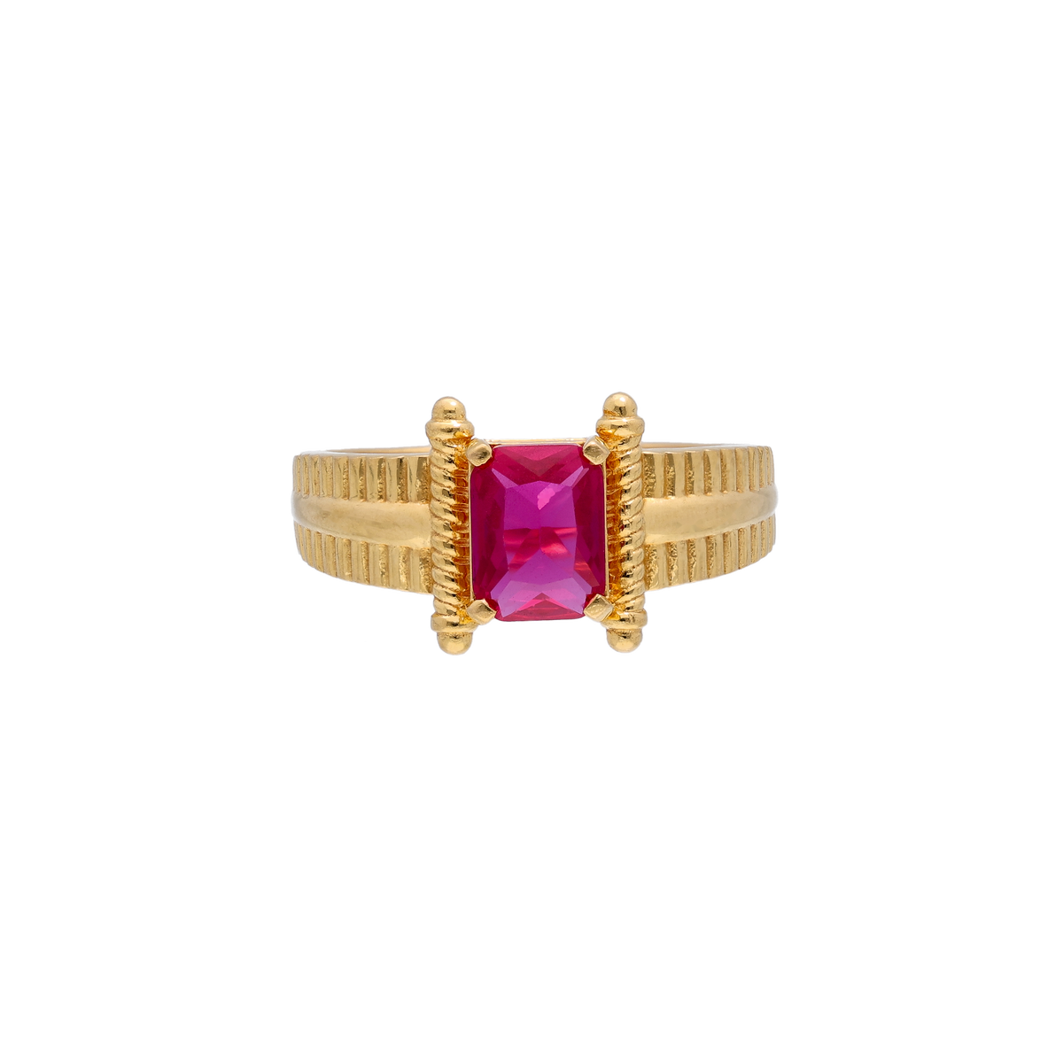 Bold Gold Ring with Rectangular Red Stone