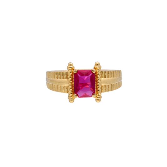 Bold Gold Ring with Rectangular Red Stone