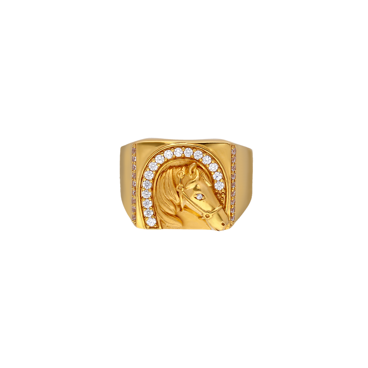 Wide Gold Signet Ring with Profile Motif