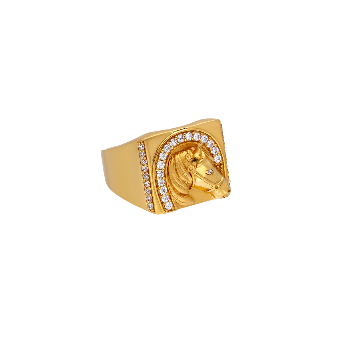 Wide Gold Signet Ring with Profile Motif
