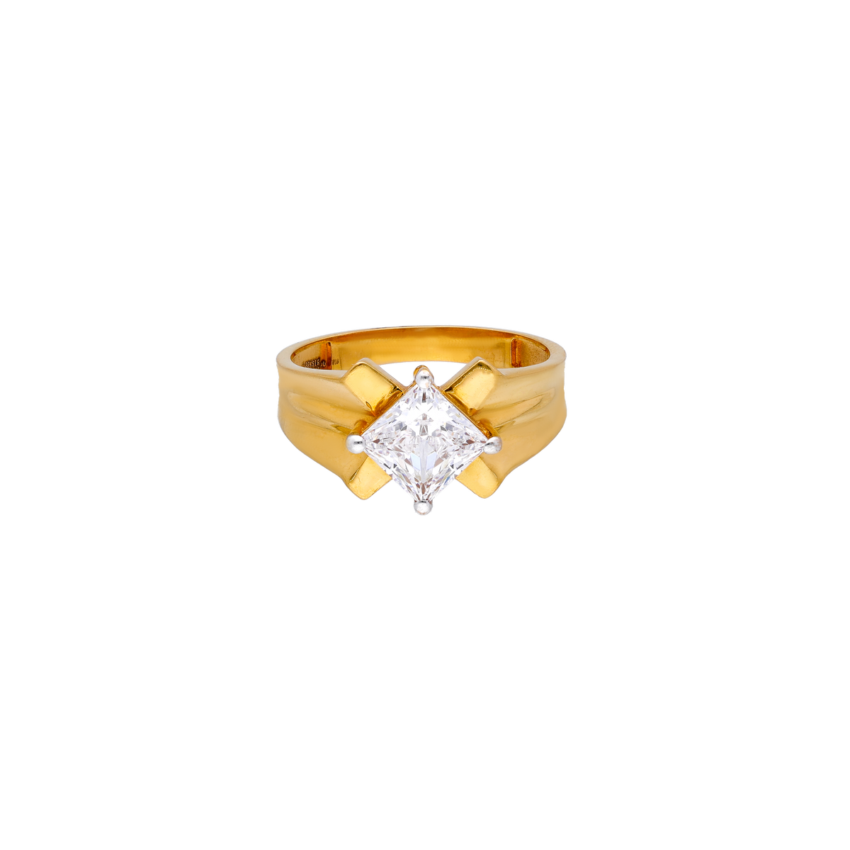 Modern Gold Ring with Square-Cut White Stone