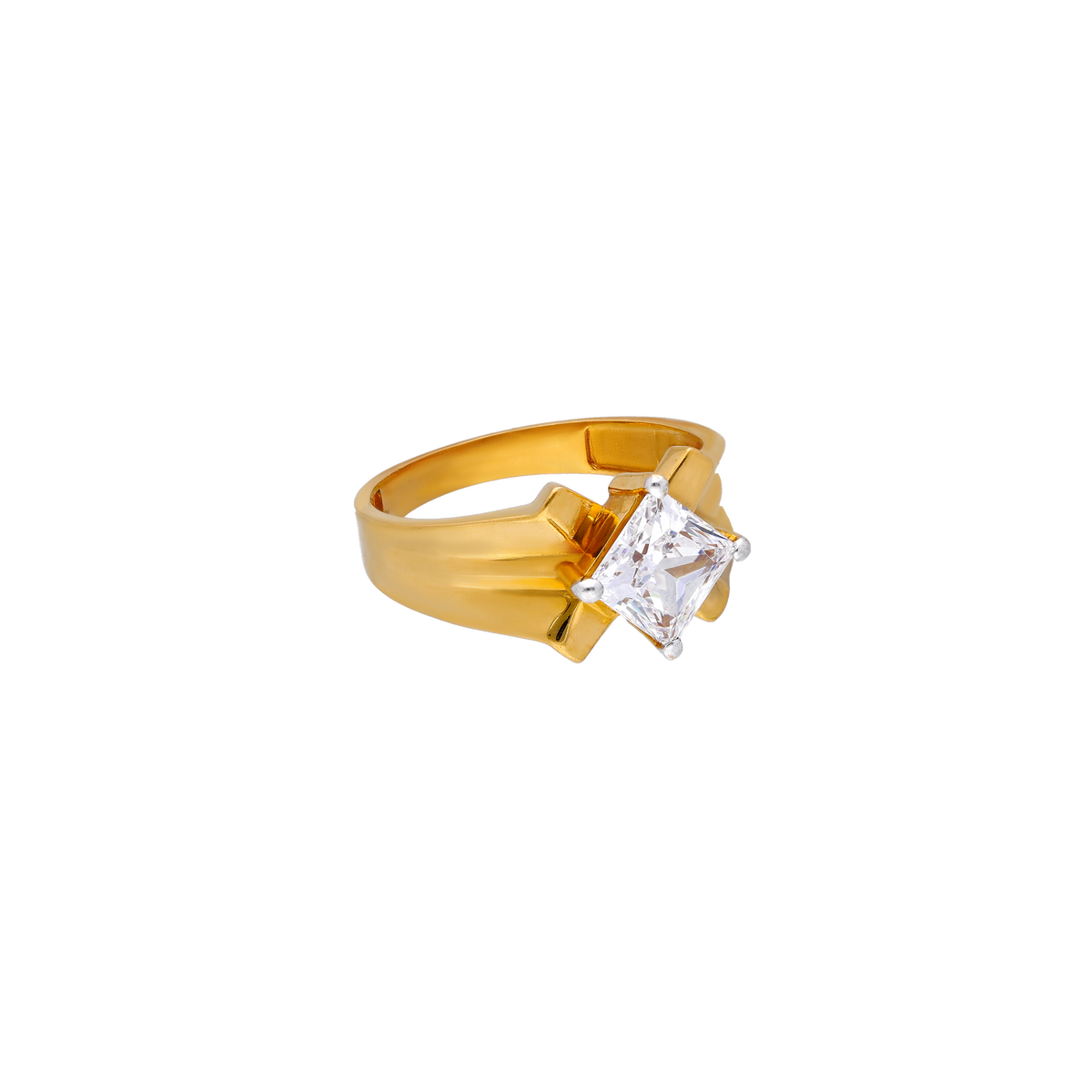 Modern Gold Ring with Square-Cut White Stone