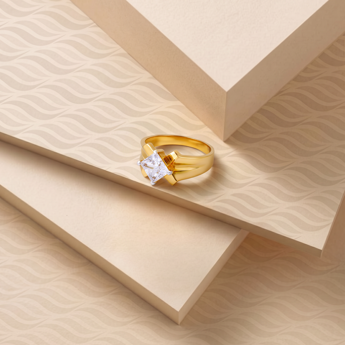 Modern Gold Ring with Square-Cut White Stone