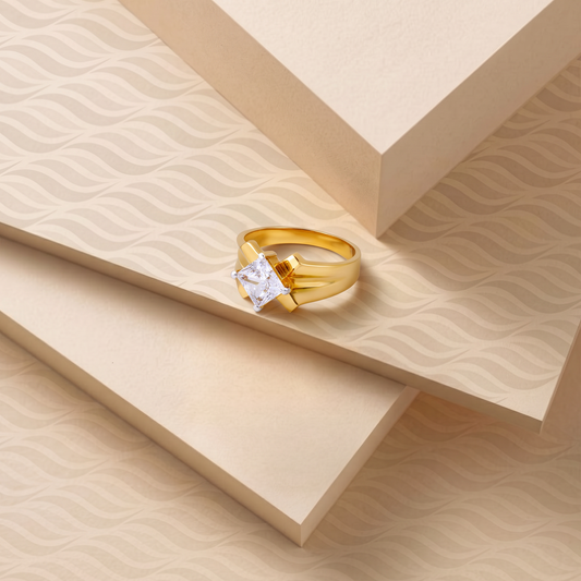 Modern Gold Ring with Square-Cut White Stone