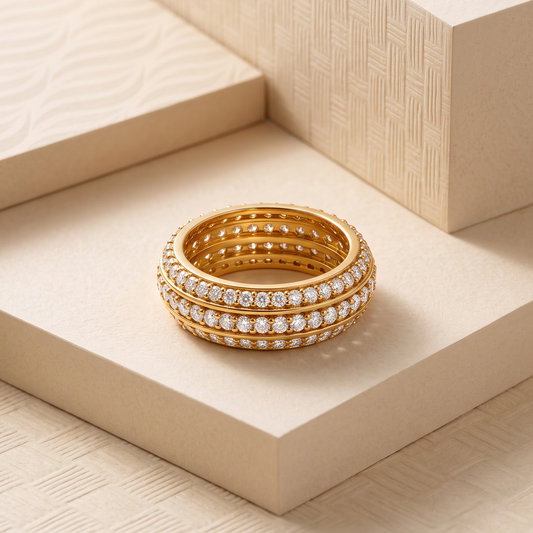 Multi-Row Gold Band Ring with White Stones