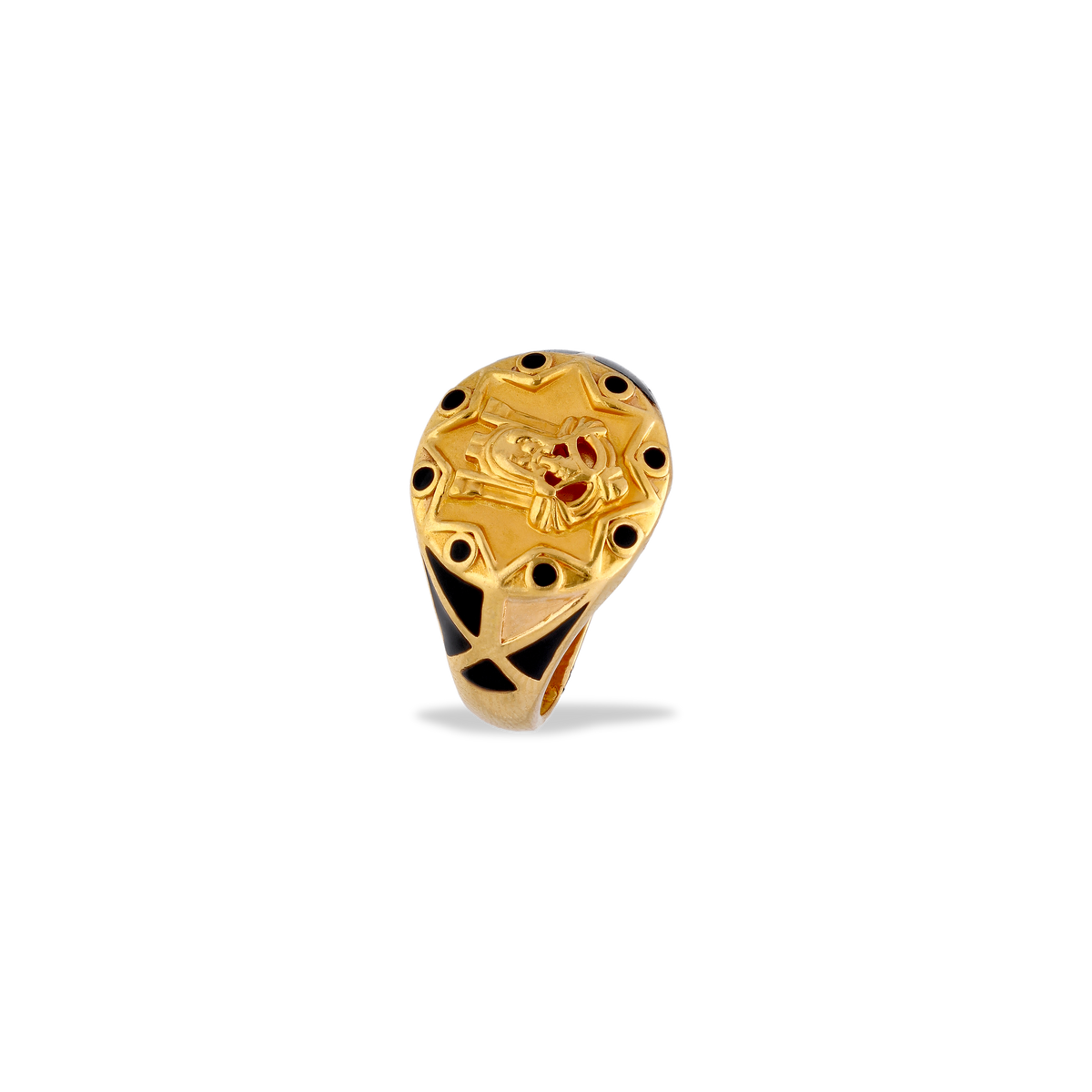 Openwork Gold Ring with Red Stone Accents