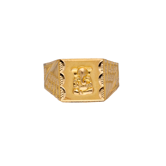 Geometric Gold Signet Ring with Engraved Panels