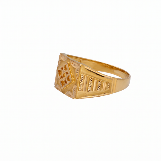 Classic Gold Signet Ring with Patterned Shoulders