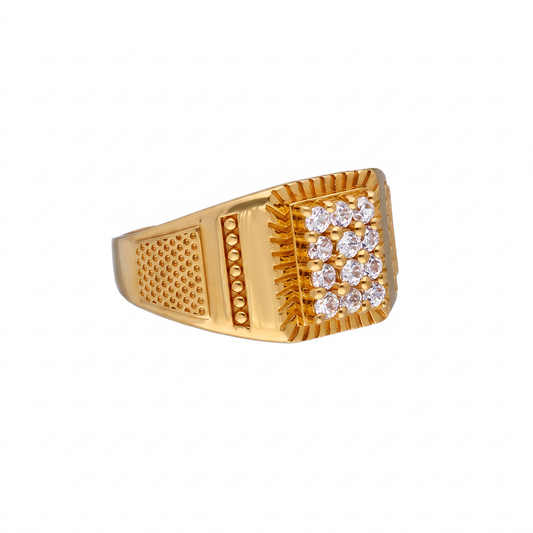 Broad Gold Ring with White Stone Cluster