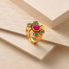 Floral Gold Ring with Red and Green Stones