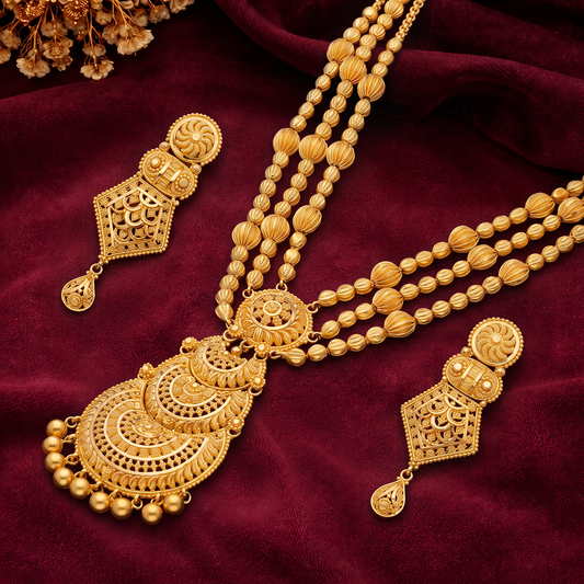 Multi-Strand Gold Necklace with Central Pendant