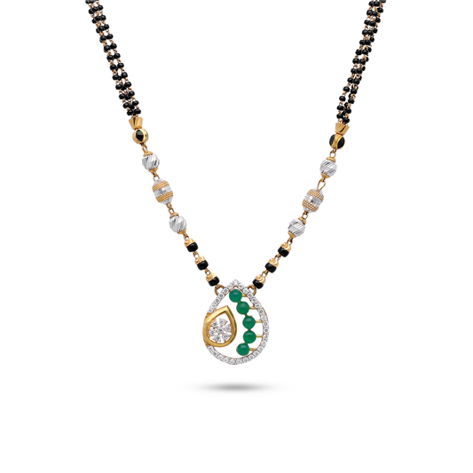 Black-Beaded Mangalsutra with Green Teardrop Pendant