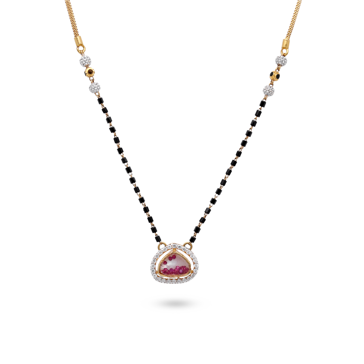 Slim Mangalsutra with Oval Red-Stone Pendant