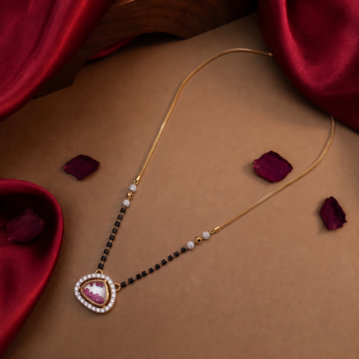 Slim Mangalsutra with Oval Red-Stone Pendant