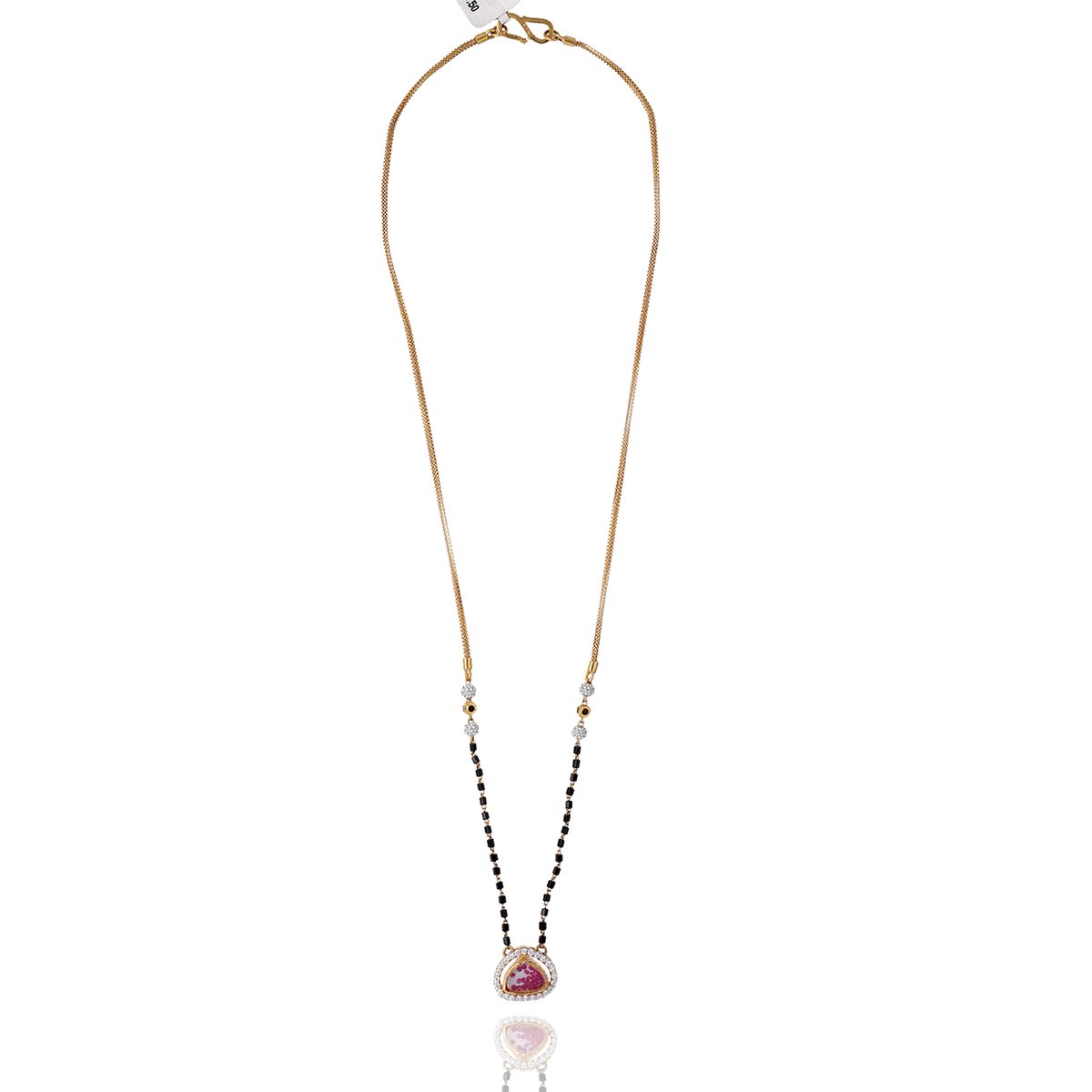 Slim Mangalsutra with Oval Red-Stone Pendant
