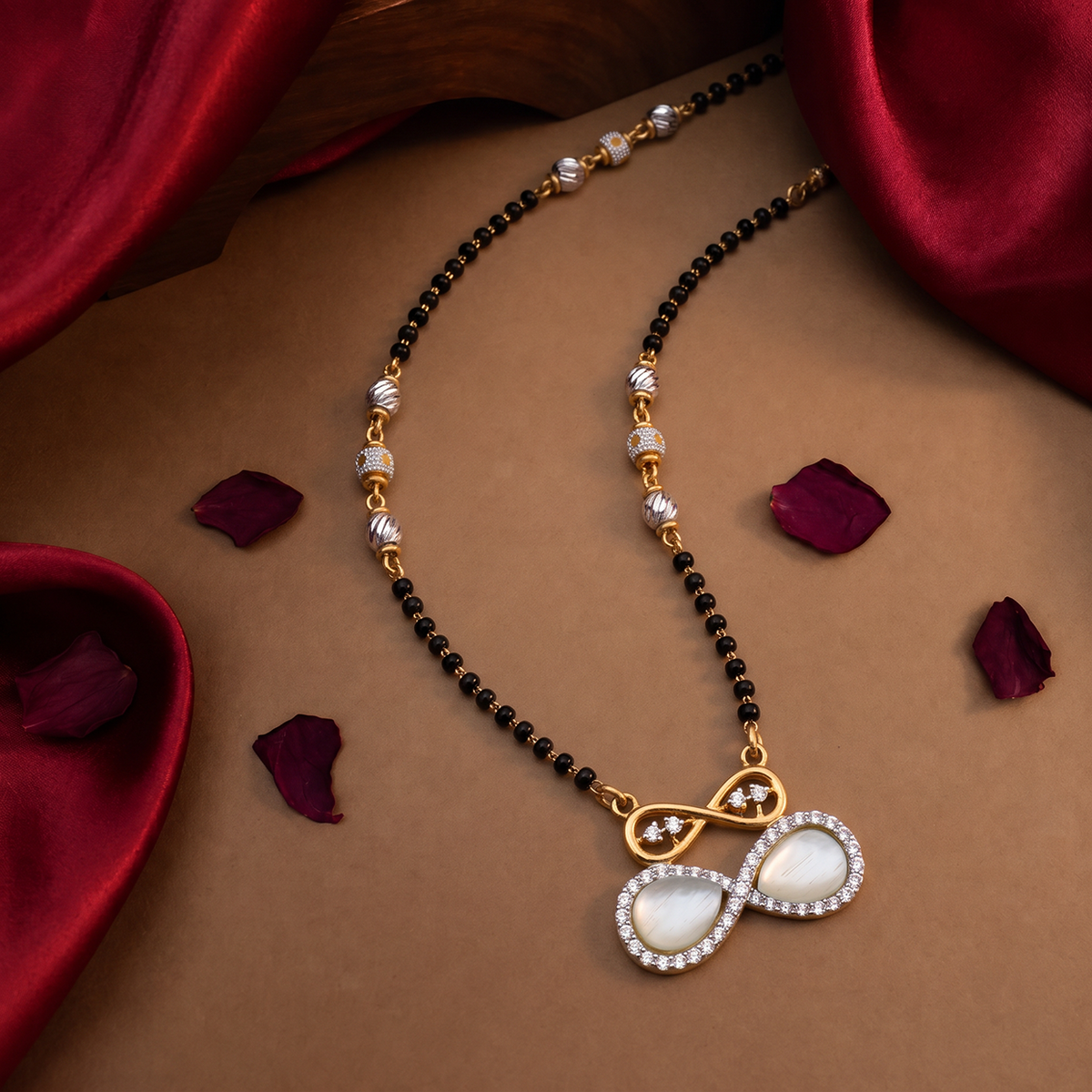 Black-Beaded Mangalsutra with Twin-Circle Pendant