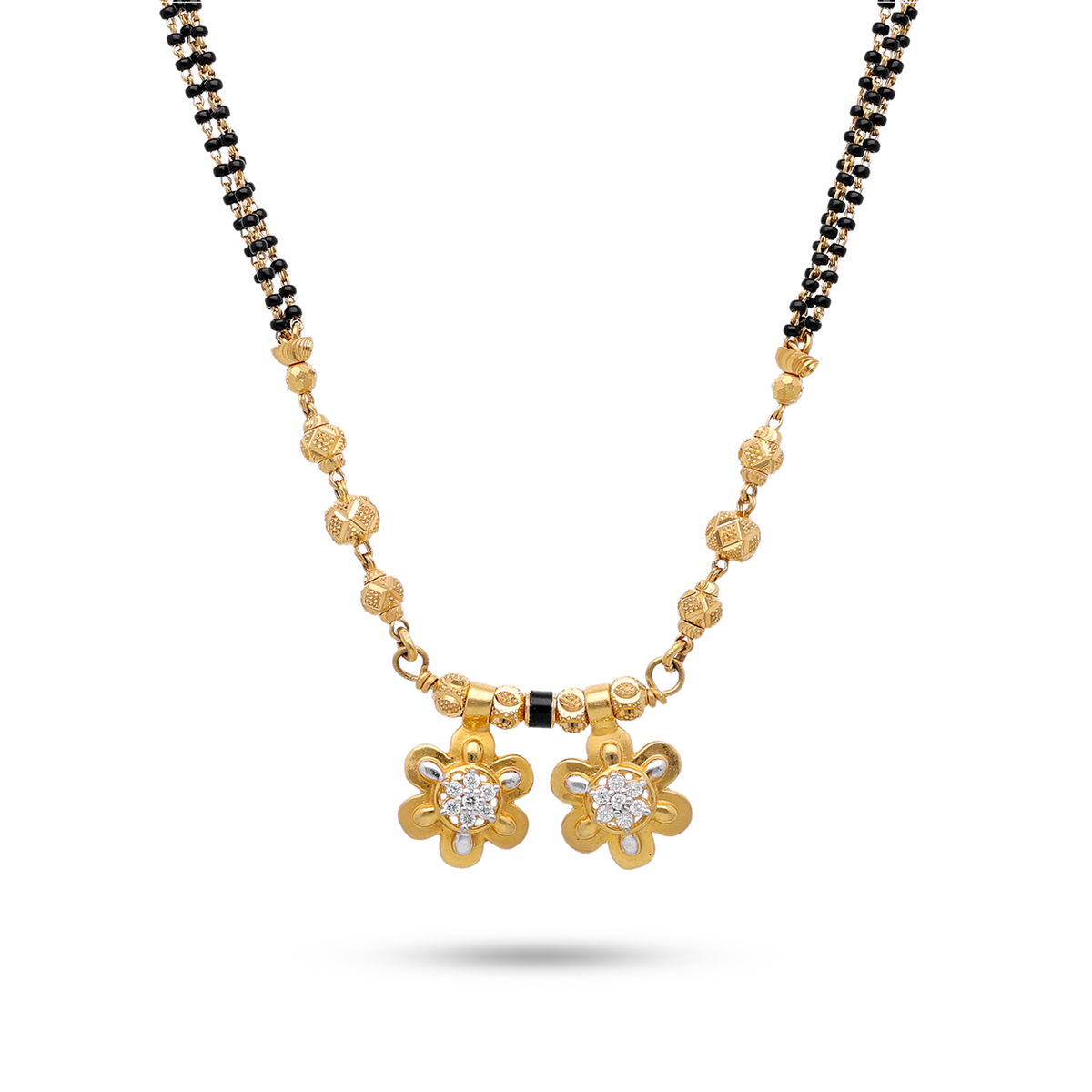 Black-Beaded Mangalsutra with Floral Centre